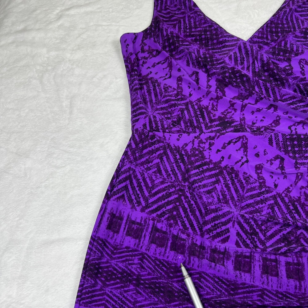 Lauren Ralph Lauren Purple Geometric Aztec Print Sleeveless V-Neck Sheath Dress - Picture 4 of 15